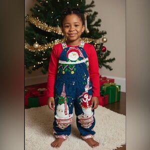 Homemade Festive Jingle Bells Snowman Christmas Overalls Toddler